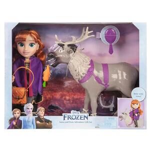 Disney Frozen Large 14" Anna Articulated Toddler Doll with Sven Reindeer NIB